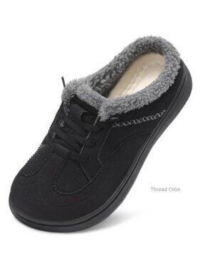 Womens Wide Width Fuzzy Lined Memory Foam Mule Slippers Slip On House Shoes